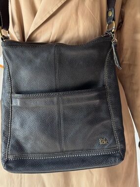 The Sak Black Pebbled Leather Messenger Crossbody